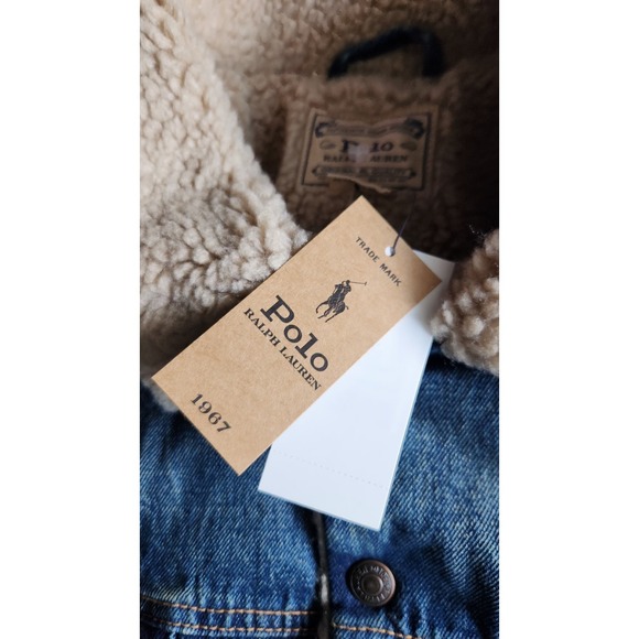 NWT Polo Ralph Lauren Men's Sherpa Fleece Lined Denim Trucker Jean Jacket w/Flag - Picture 7 of 14